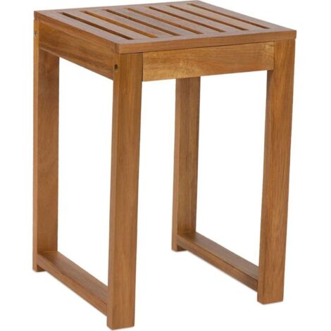 Tabouret de salle de bain en bois d'acacia finition laquée - bois d'acacia naturel laqué