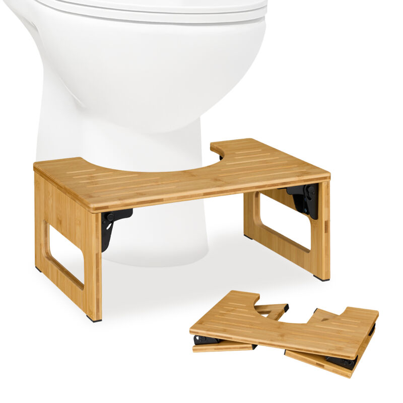 Tabouret de salle de bain, pliable, en bambou, défécation optimale, hlp 18,5 x 43 x 27,5 cm, nature - Relaxdays