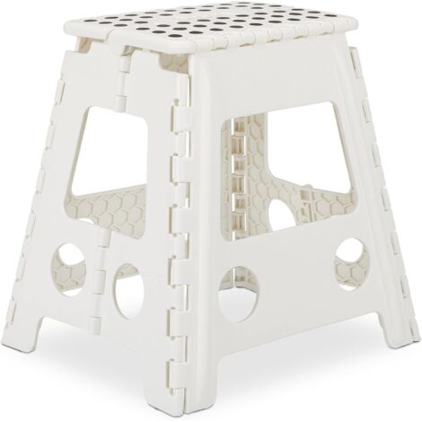 Tabouret de salle de bain XL portable et pliable en plastique, supportant jusqu'à 120 kg, hauteur 39,5 cm, blanc