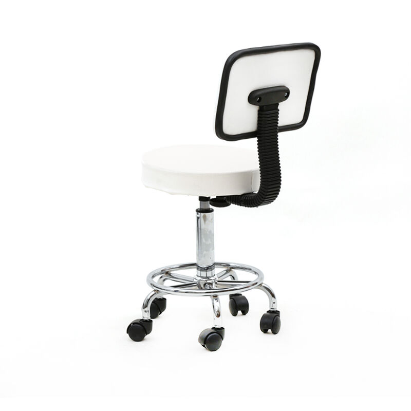 Grosmonde - Tabouret de technicien, avec dossier, demi cuir pu, barre d'air certifiée sgs, coton profilé épaisseur 8cm, roues nylon, 150kg, coussin