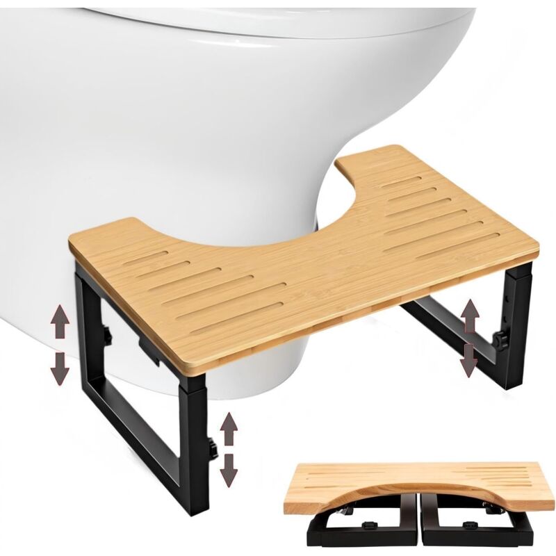 Tabouret de toilette, pour adulte, réglable en hauteur, fabriqué en métal et bois, pliable, antidérapant, pour enfants (couleur bois)