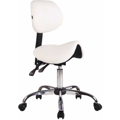 Tabouret de travail avec assise en forme de selle cheval ajustable et pivotant PVC blanc TABO10073/2