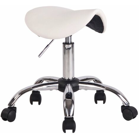 Tabouret de travail sur roulettes en synthétique blanc support en métal chromé TABO10194