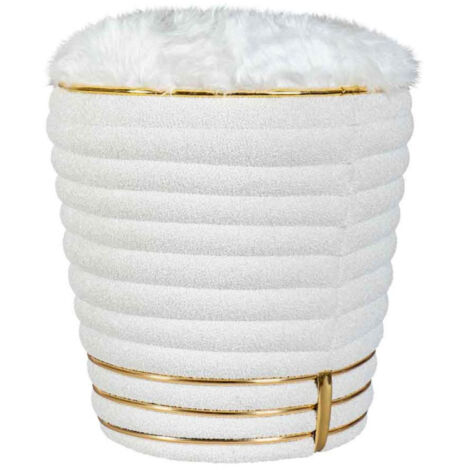 Tabouret Déco en Tissu "Doric" 50cm Blanc & Or