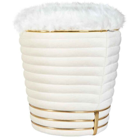 Tabouret Design en Tissu "Doric" 50cm Ivoire & Or