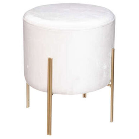 Tabouret Design en Velours "Living" 40cm Ivoire & Or