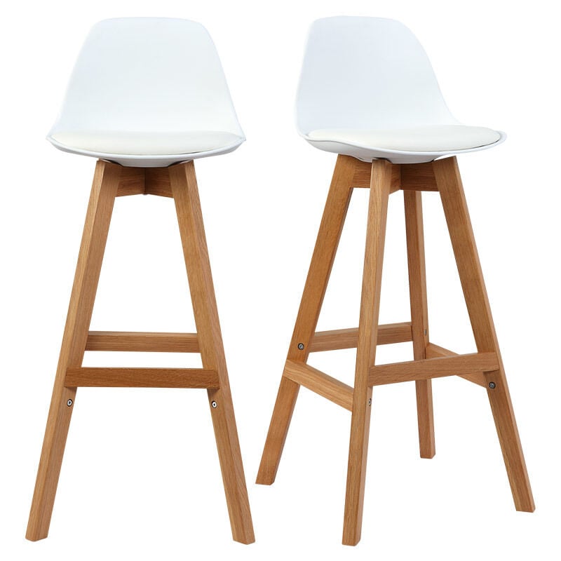 Miliboo - Tabourets de bar scandinaves blanc et bois 65 cm (lot de 2) mini pauline