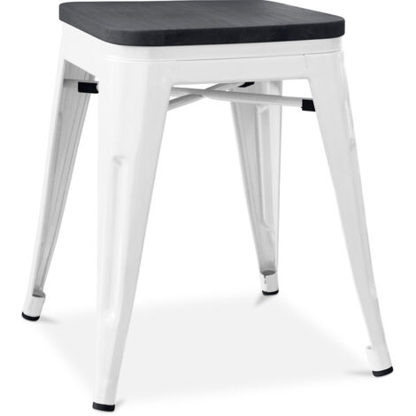 Tabouret Design Industriel - Bois & Acier - 46cm - Stylix Blanc