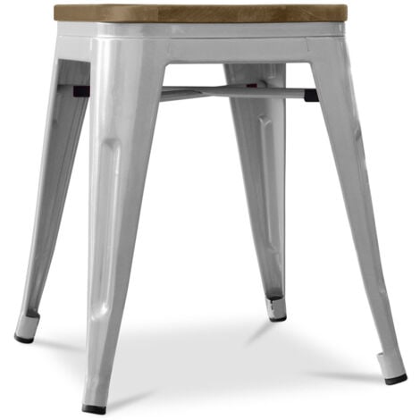 Tabouret Design Industriel - Bois et Acier - 45cm -Stylix Gris clair