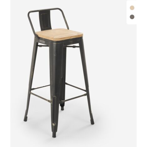 Tabouret design industriel métal bois vintage style Tolix Brush Top 78 cm