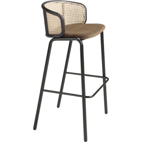 Tabouret design marron et rotin Angel Cerda - Marron velours et rotin naturel