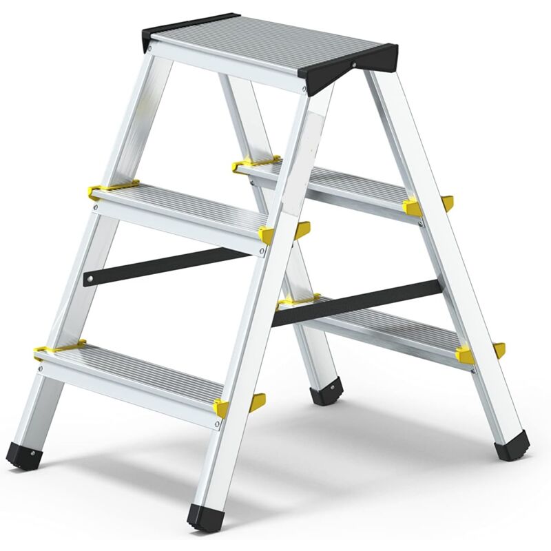 Divina Home - Tabouret échelle aluminium 3 marches 3x3 double montée 125 kg