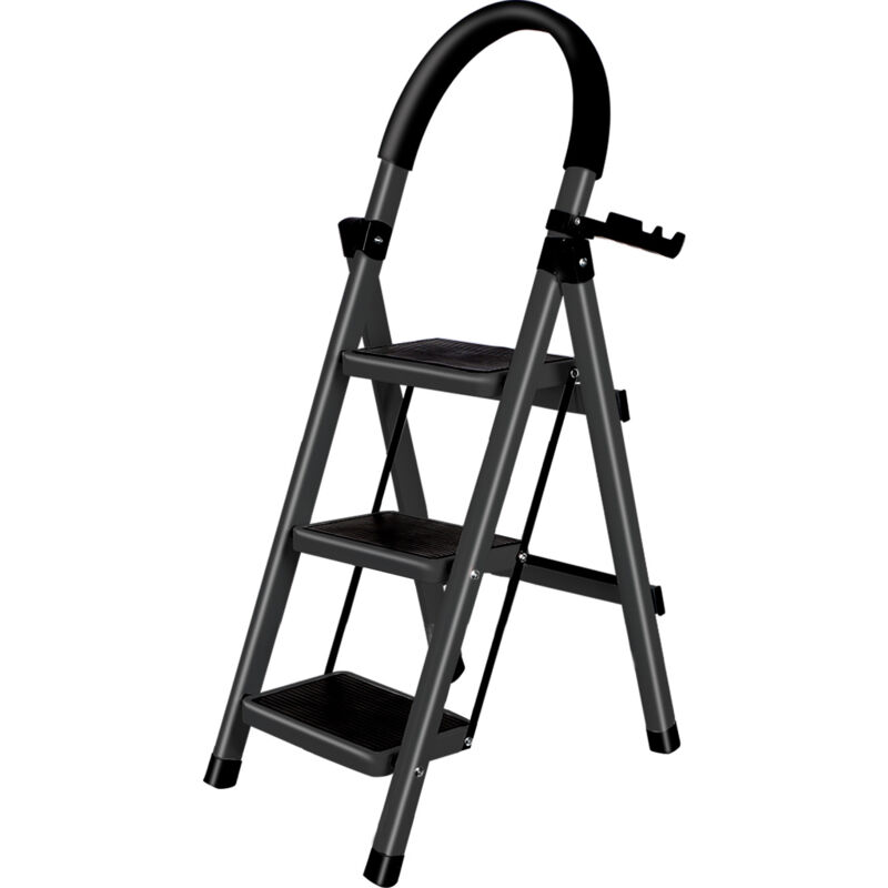 Tabouret Echelle pliant Marche pied 3 marches de sécurité pliant Acier au carbone 104x57x41.5cm noir