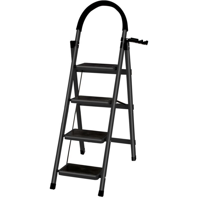 Tabouret Echelle pliant Marche pied 4 marches de sécurité pliant Acier au carbone 133x74x39cm noir