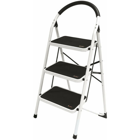 Tabouret en acier blanc avec 3 grandes étapes d'économie d'économie de sécurité Brixo