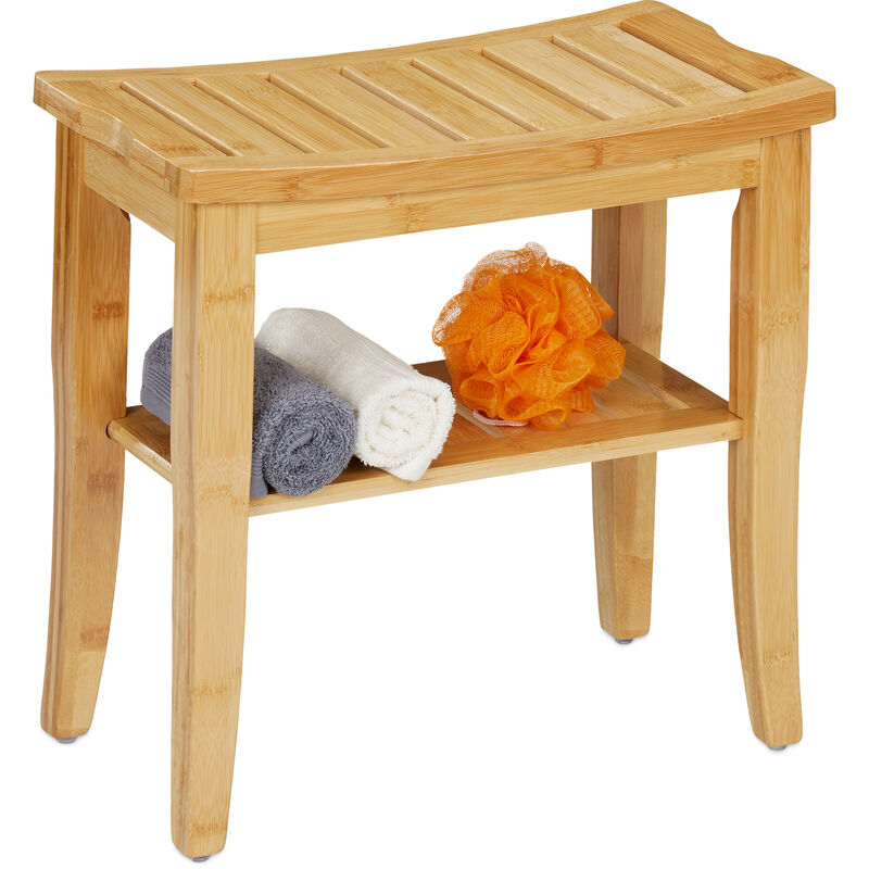 Relaxdays Tabouret en bambou, HxLxP: 45,5 x 48 x 25 cm, charge : 150 kg, banc en bois avec pieds antidérapants, nature