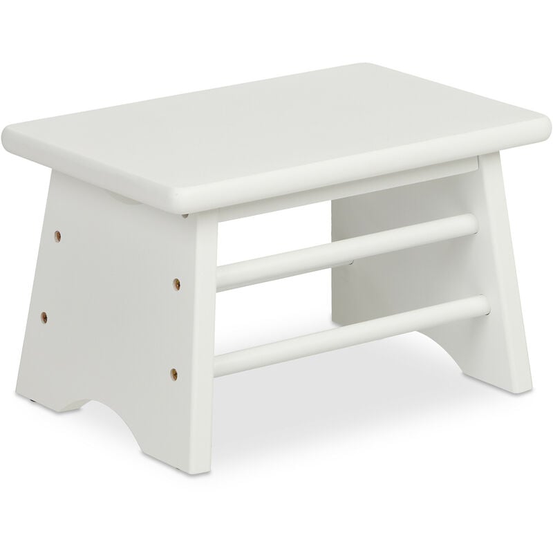 Tabouret, en bambou, charge max. : 100 kg, stable, enfant, h x l x p : 20 x 33 x 21,5 cm, salle de bain, blanc - Relaxdays