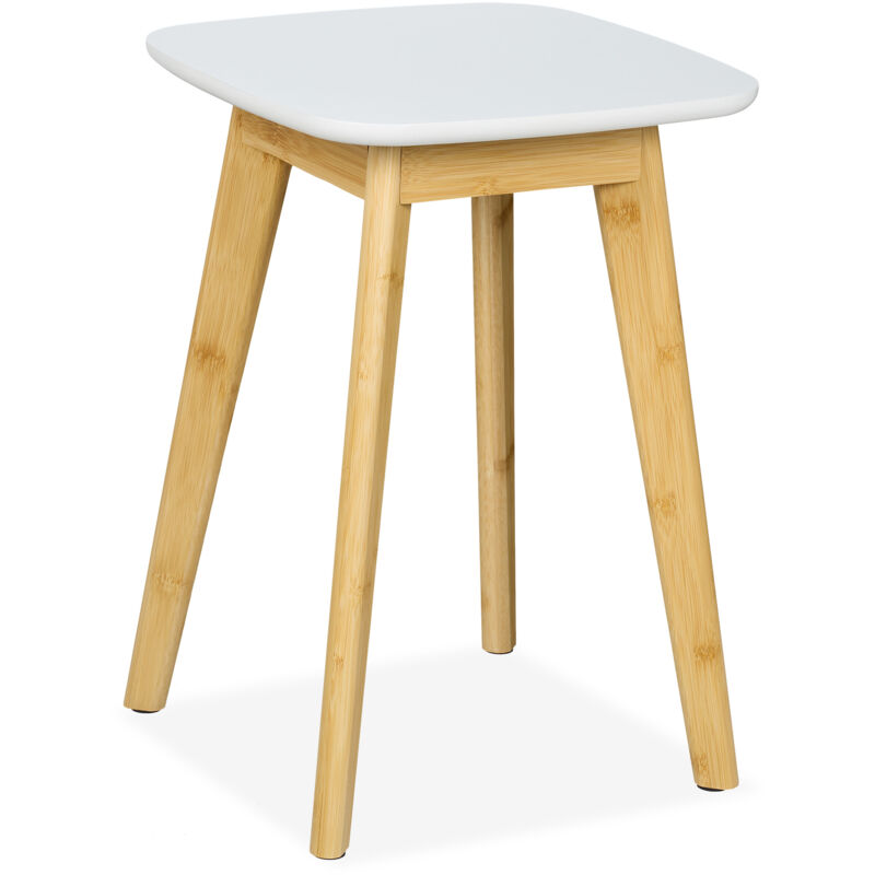 Tabouret, bambou et mdf, hlp : 46 x 33 x 33 cm, pour la salle de bain, la cuisine ou l'entrée, nature et blanc - Relaxdays