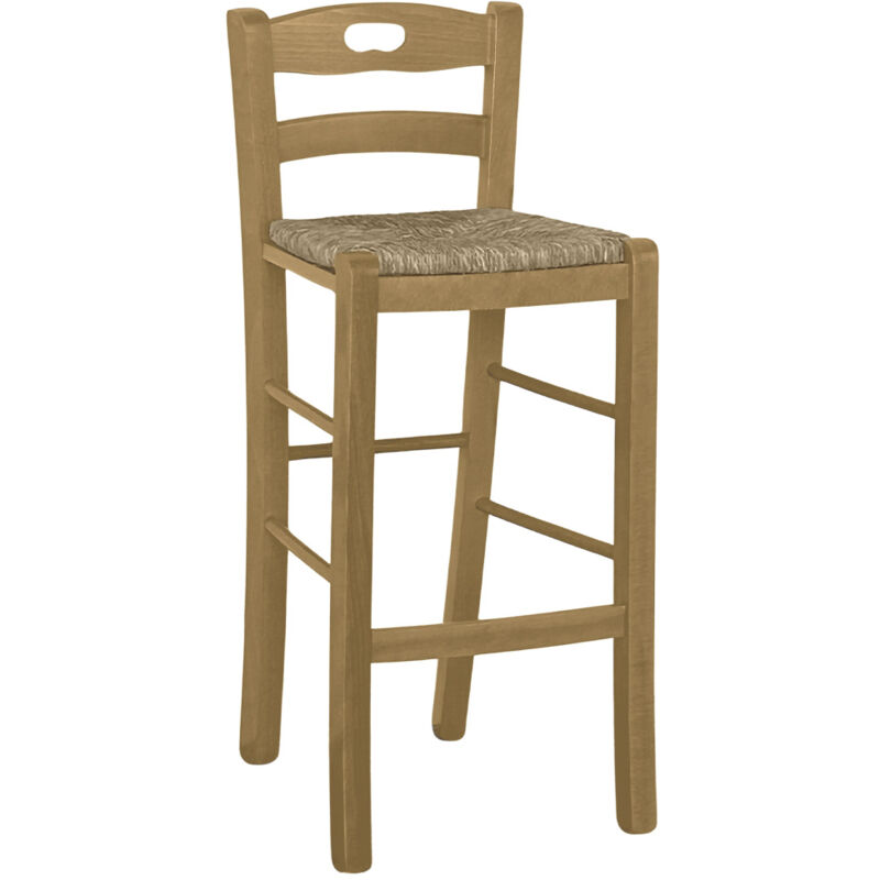 Okaffarefatto - Tabouret en bois avec poignée dans le dossier h66 cm noyer clair assis en paille