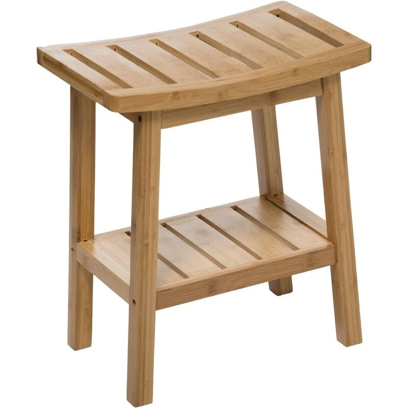 Tabouret en bois de bambou coloris naturel - Longueur 39,5 x Profondeur 25,2 x Hauteur 46 cm