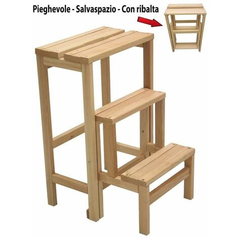 N.D. Tabouret en bois de hêtre naturel pliable et peu encombrant