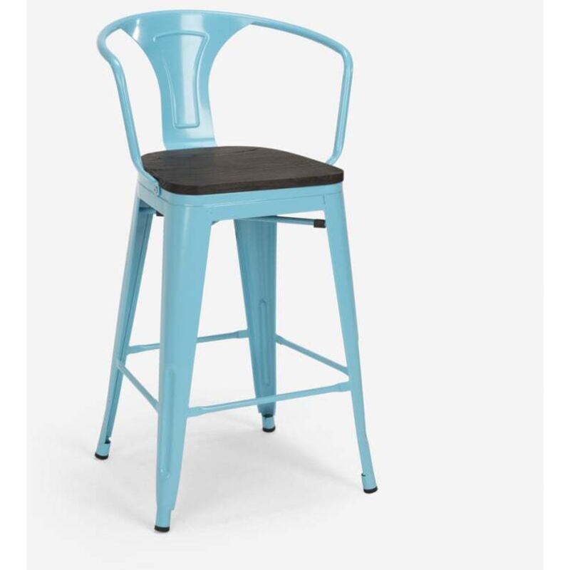 tabouret de bar en bois et métal avec dossier design industriel style steel wood back - Turquoise tabouret de bar en bois et métal avec dossier design industriel style steel wood back - Turquoise