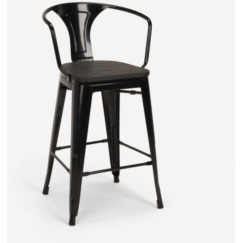 tabouret de bar en bois et métal avec dossier design industriel style steel wood back - Noir tabouret de bar en bois et métal avec dossier design industriel style steel wood back - Noir