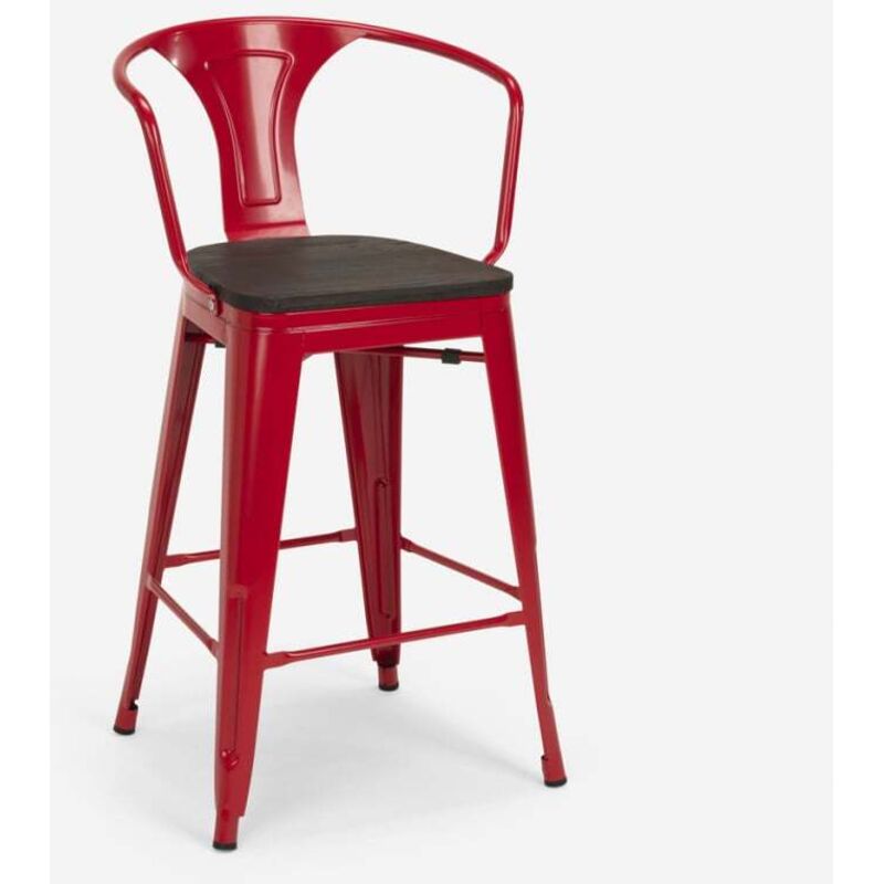 tabouret de bar en bois et métal avec dossier design industriel style steel wood back - Rouge tabouret de bar en bois et métal avec dossier design industriel style steel wood back - Rouge