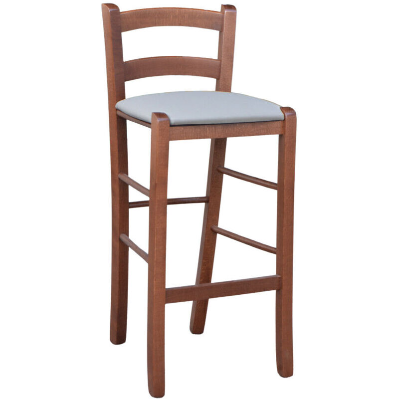 Okaffarefatto - Tabouret en bois de noyer foncé h 67 assise rembourrée en simili cuir gris/tourterelle