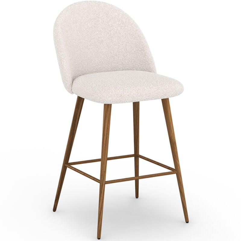 Privatefloor - Tabouret En Bouclette Fausse Fourrure Tapissée - Boucles Blanches - Design scandinave - 66cm - Evelyne Blanc