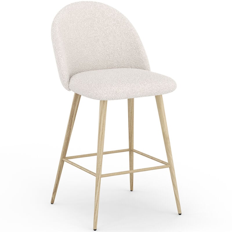 Privatefloor - Tabouret En Bouclette Fausse Fourrure Tapissée - Boucles Blanches - Design scandinave - 66cm - Evelyne Blanc