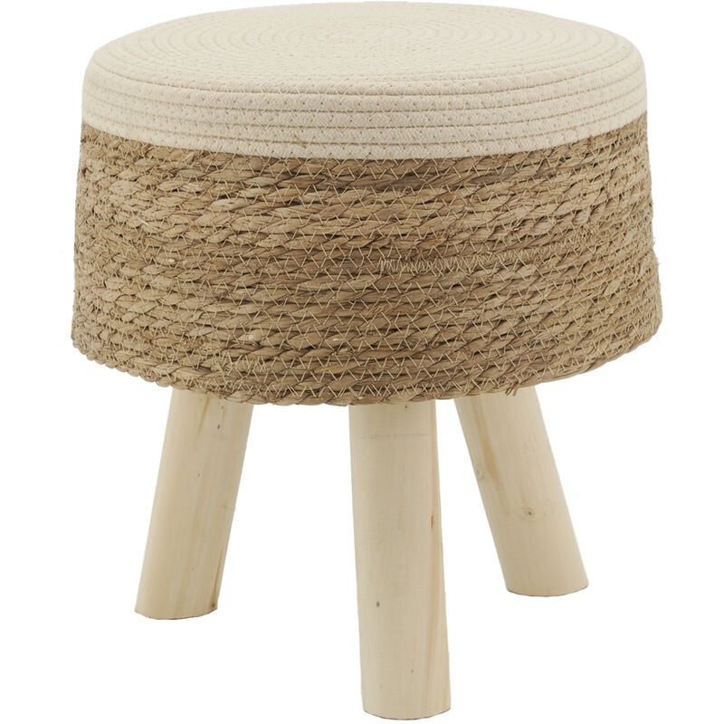 Tabouret en jonc, coton et bois naturel