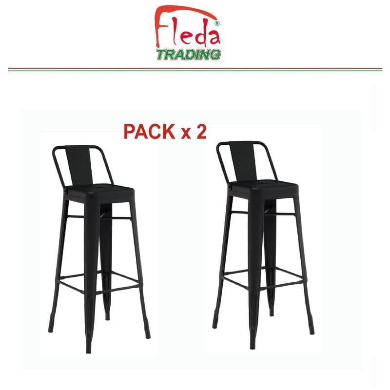 tabouret en métal de style industriel pour la maison, restaurant, bar, pizzerie. set 2 chaises couleur noir mat