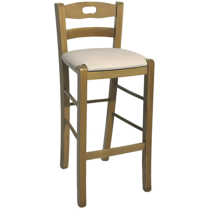 Okaffarefatto - Tabouret en noyer clair avec trou dans le dossier h66 siège écopelle beige