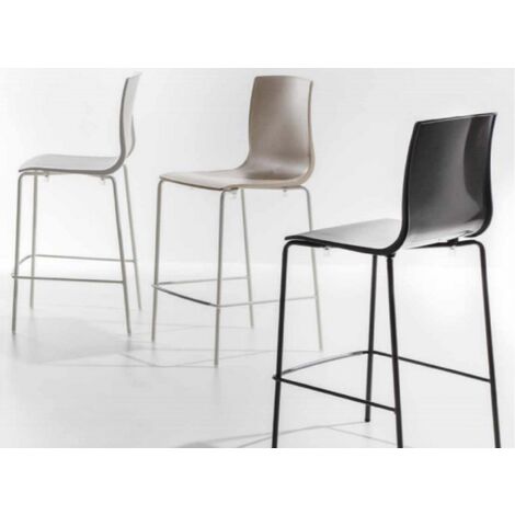 Tabouret en polypropylène et pieds en métal Vanya-Couleur Gris-Hauteur d'assise 65 cm