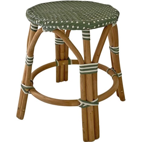 DECOCLICO FACTORY Tabouret en rotin et résine tressée vert et blanc Belleville