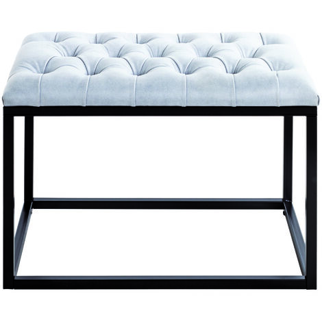 Tabouret en simili-cuir coloris gris et acier noir - Longueur 60 x Profondeur 40 x Hauteur 45 cm