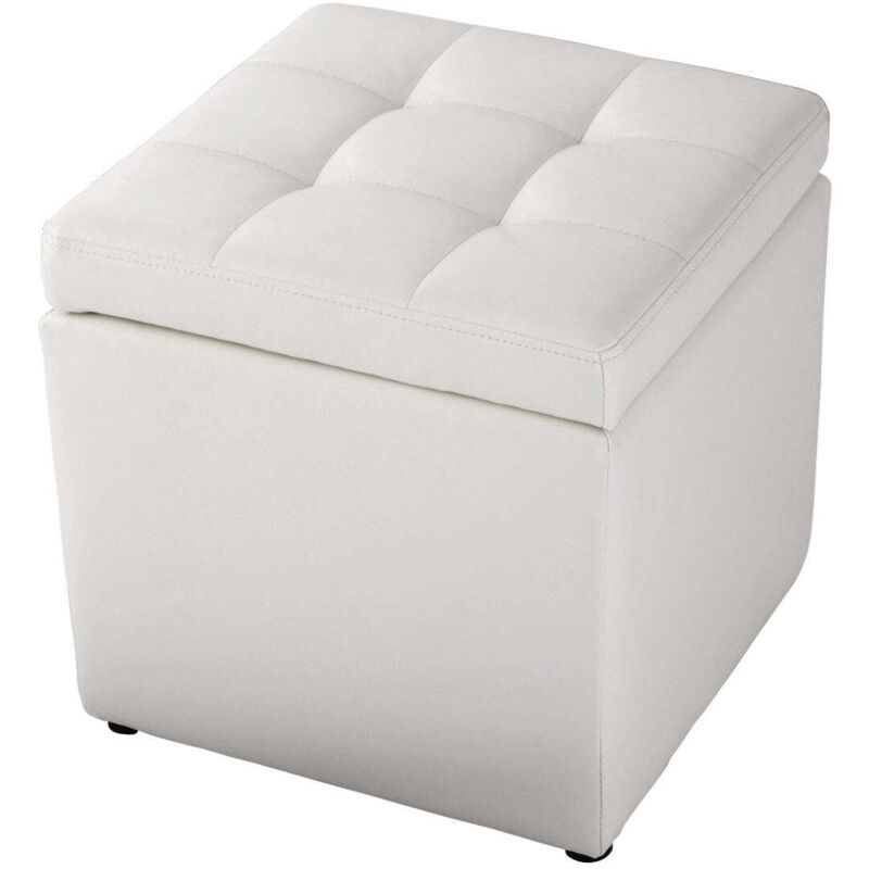 Tabouret en similicuir avec espace de rangement, capacité de charge de 300 kg, assise rembourrée, tabouret en cuir blanc 40 x 40 x 40 cm
