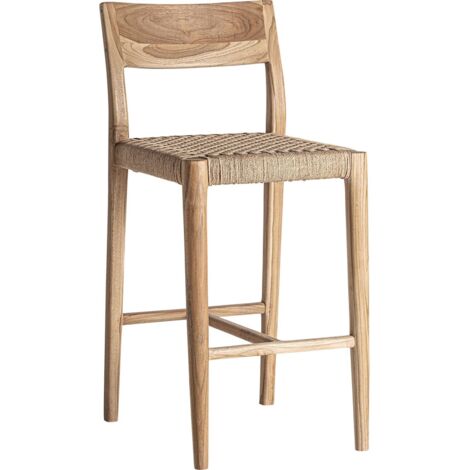 Tabouret en teck marron style colonial finition artisanale