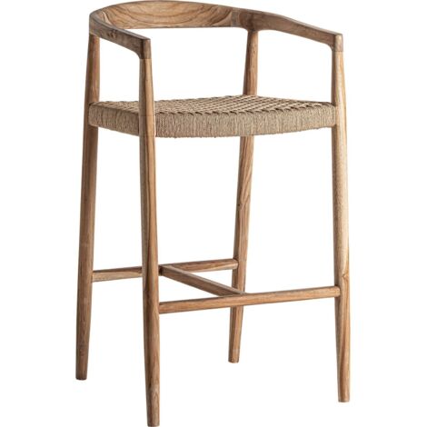 Tabouret en teck style colonial marron finition artisanale - Teck marron naturel artisanal