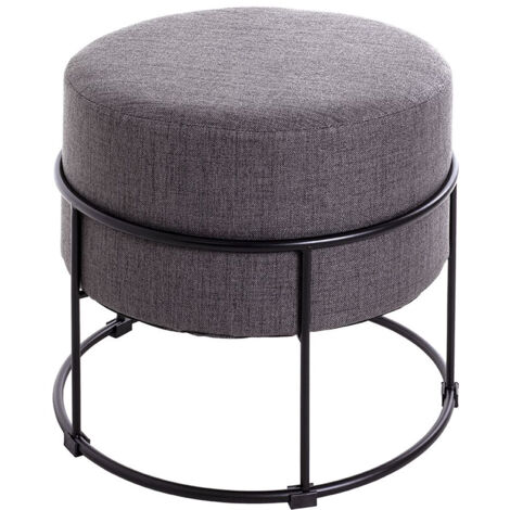 Tabouret en Tissu coloris gris et métal coloris noir - diamètre 48 x hauteur 44 cm