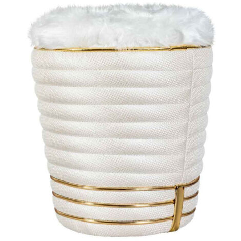 Tabouret en Tissu "Doric" 50cm Ivoire & Or