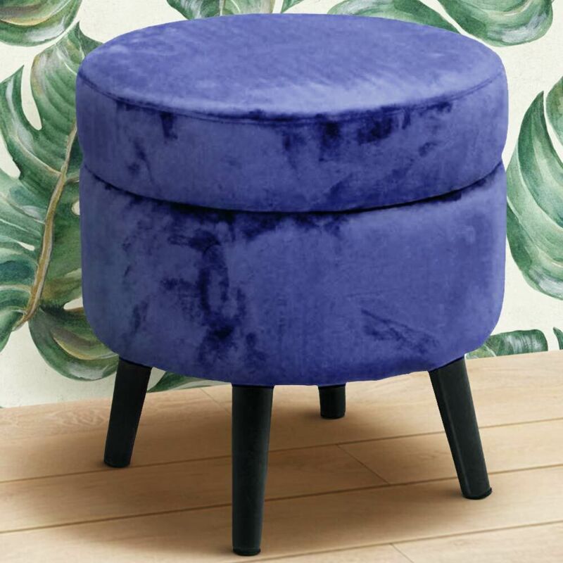Webmarketpoint - Tabouret en tissu velours avec pieds en bois pouf bleu