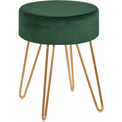 Tabouret en tissu velours vert pieds en métal doré 35x35x45 cm TABO09076