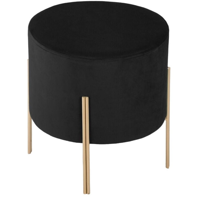 Atmosphera - Tabouret noir en velours - d. 34 x h. 40 cm -pegane-