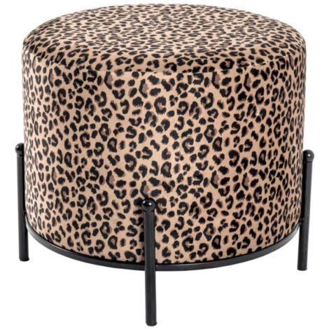 Tabouret en Velours "Motif Léopard" 35cm Marron