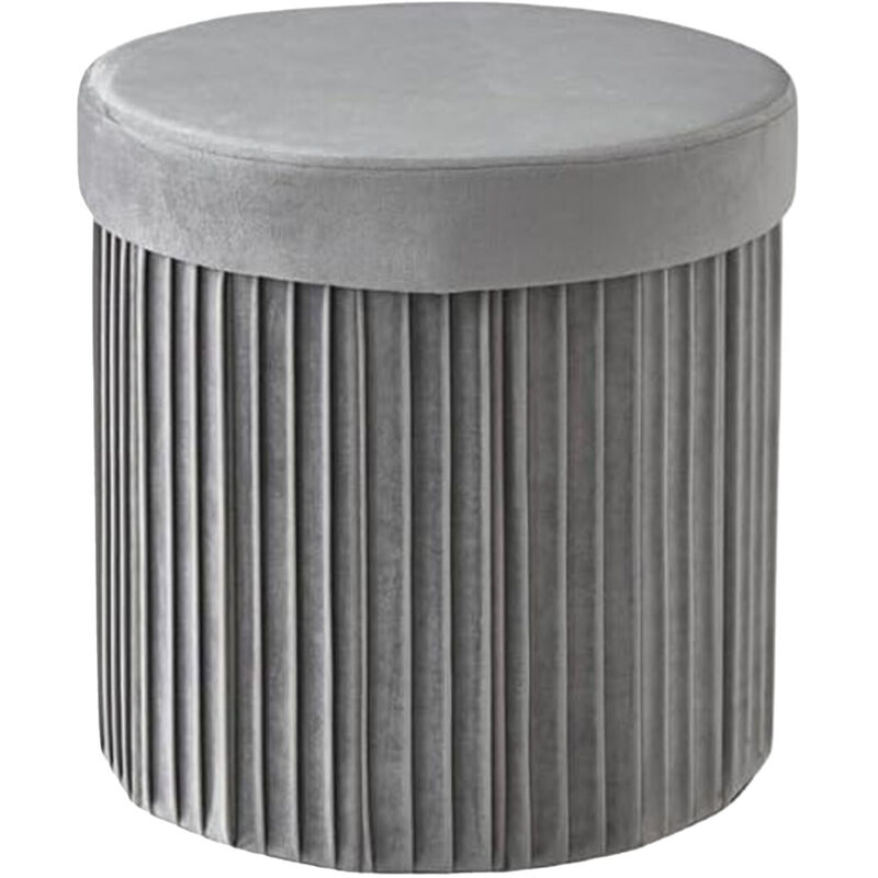 Tabouret Relaxdays en velours, siège avec rangement, rembourré, pliable, H x P : 38 x 38 cm, tabouret rond, gris clair