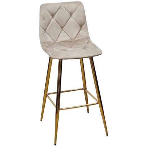 Tabouret en velours taupe avec velours doré et pieds en polypropylène - assise h. 75 cm