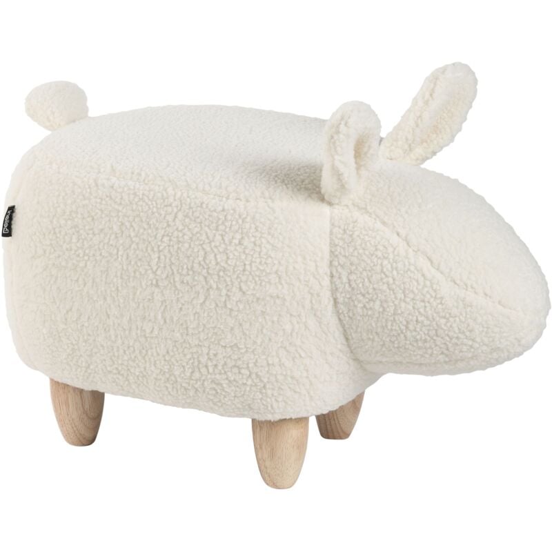 Tabouret Lapin Chambre d'Enfant Pieds Bois Solides Repose-Pieds Tissu Blanc Cassé Bunny