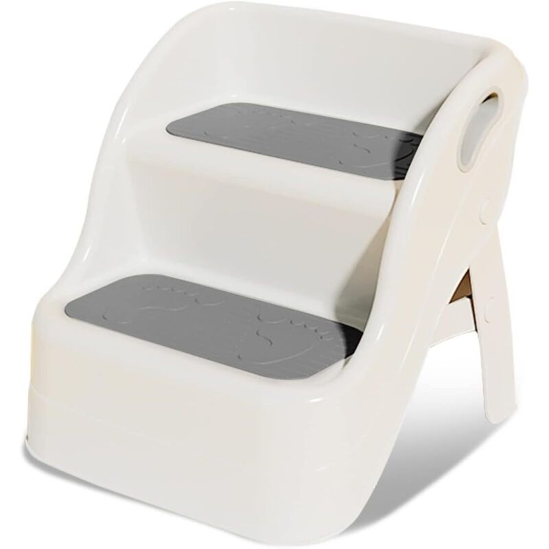 Tabouret enfant dès 1 an, 2 étapes plastique blanc/gris, surface antidérapante, salle de bain